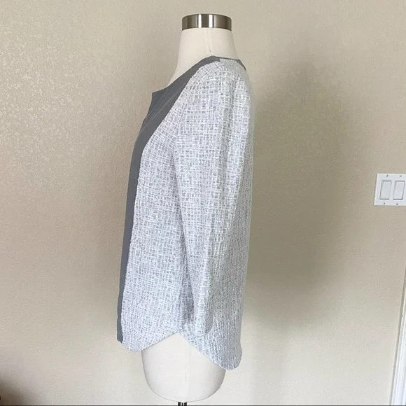 SOLD ANTHROPOLOGIE AMADI Boucle Tweed and Silk Panel 3/4 Sleeve Top Size Small - Picture 4 of 8